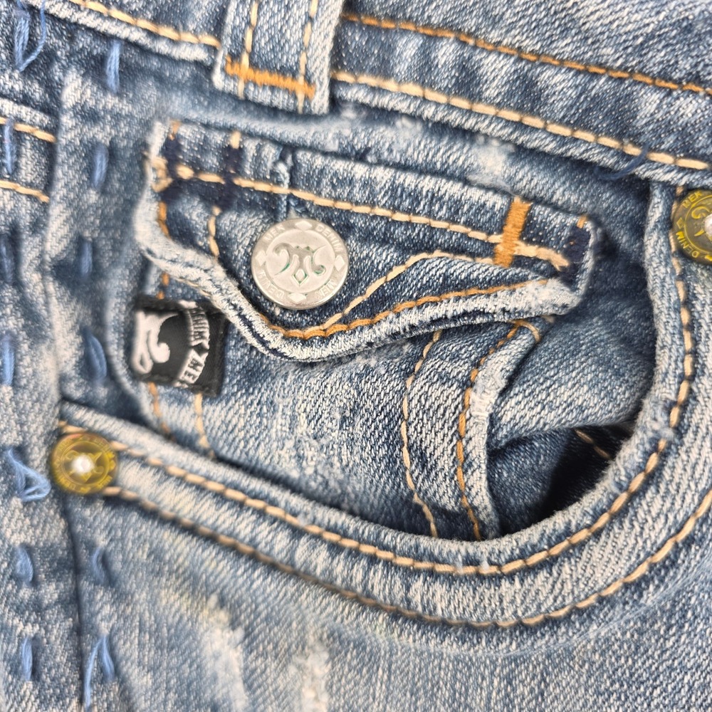 MEK Denim Easter Island Medium Wash Bootcut Jeans Blue Low Rise 27x32 Distressed - Picture 2 of 11